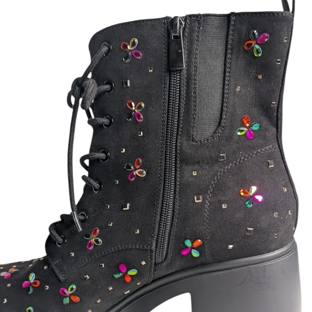 Betsey Johnson Micro Stones Chunky Heel Combat Boots | Size 11.5WW - Picture 6 of 10